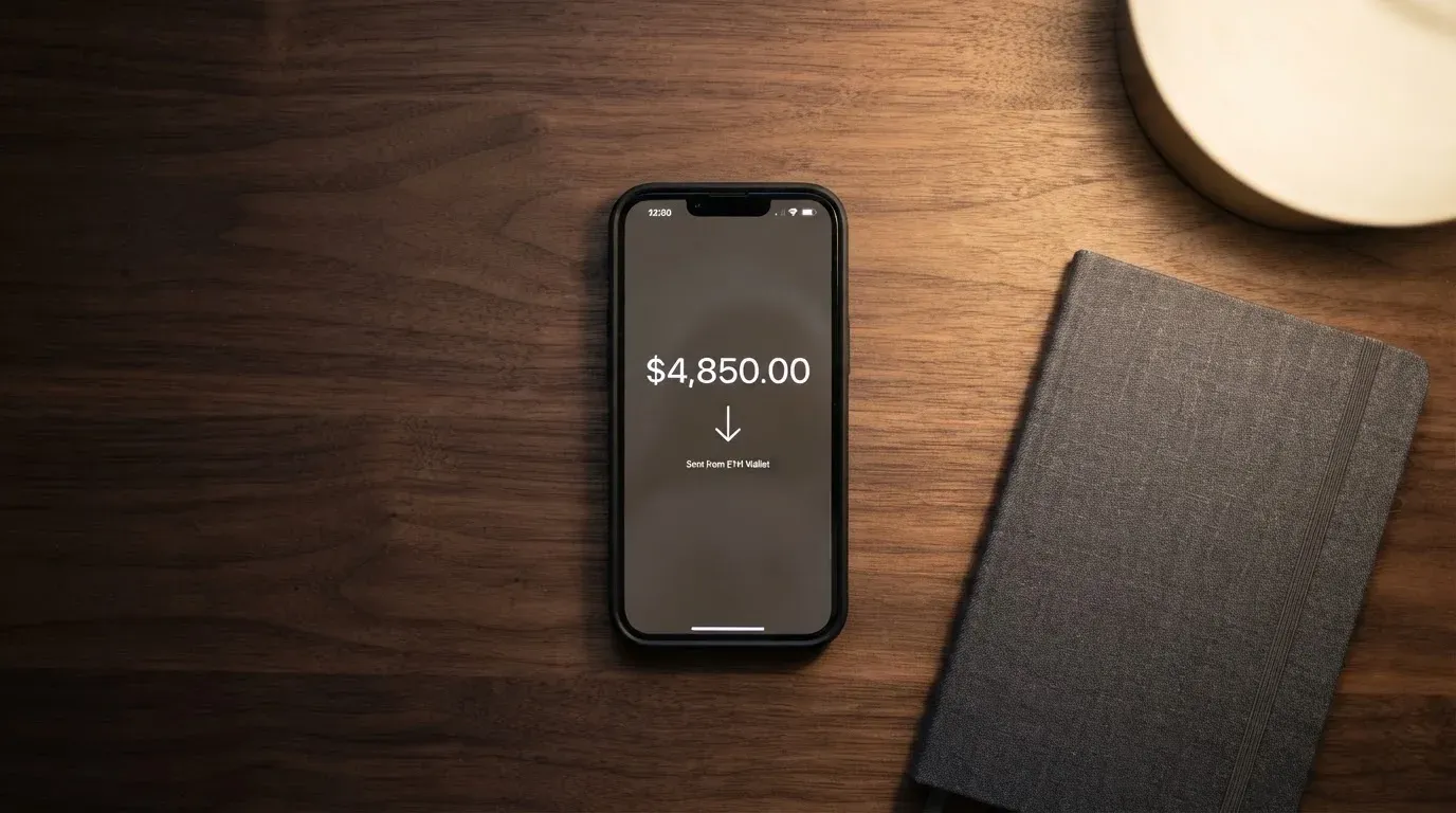 A phone showing a stablecoin transfer screen