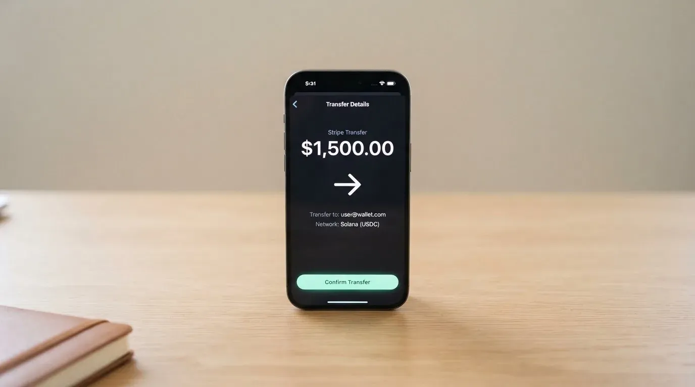 A phone showing a stablecoin transfer screen