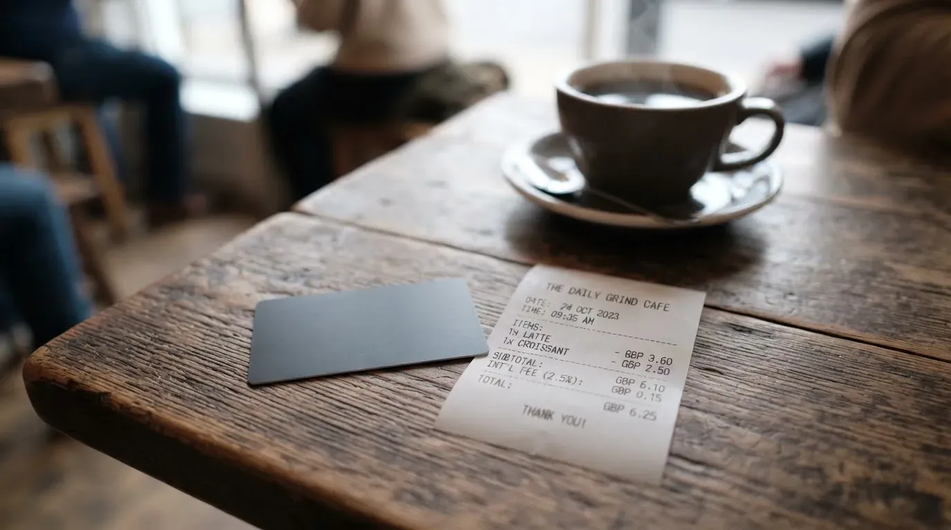 A receipt and a card on a café table