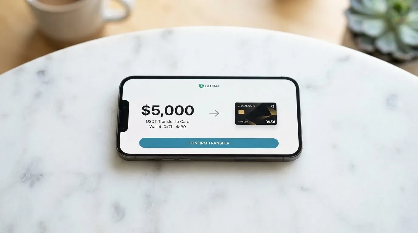 A phone showing a stablecoin transfer screen