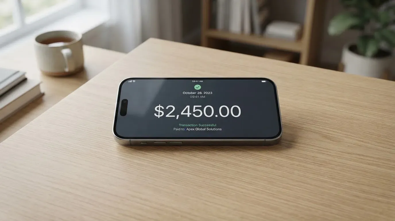 A phone showing a stablecoin transfer screen