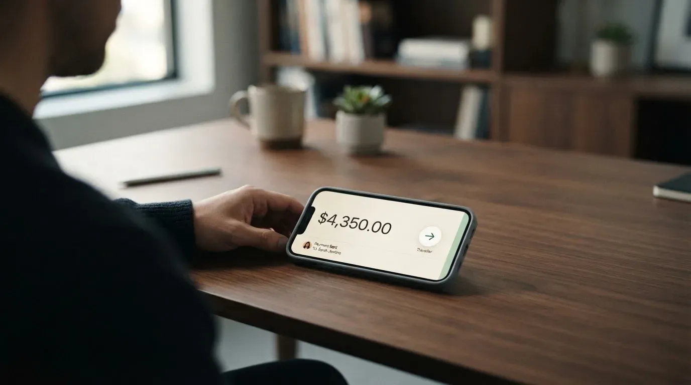 A phone showing a stablecoin transfer screen