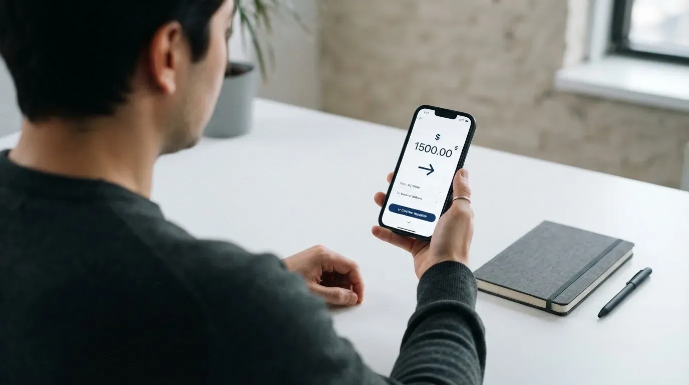 A phone showing a stablecoin transfer screen