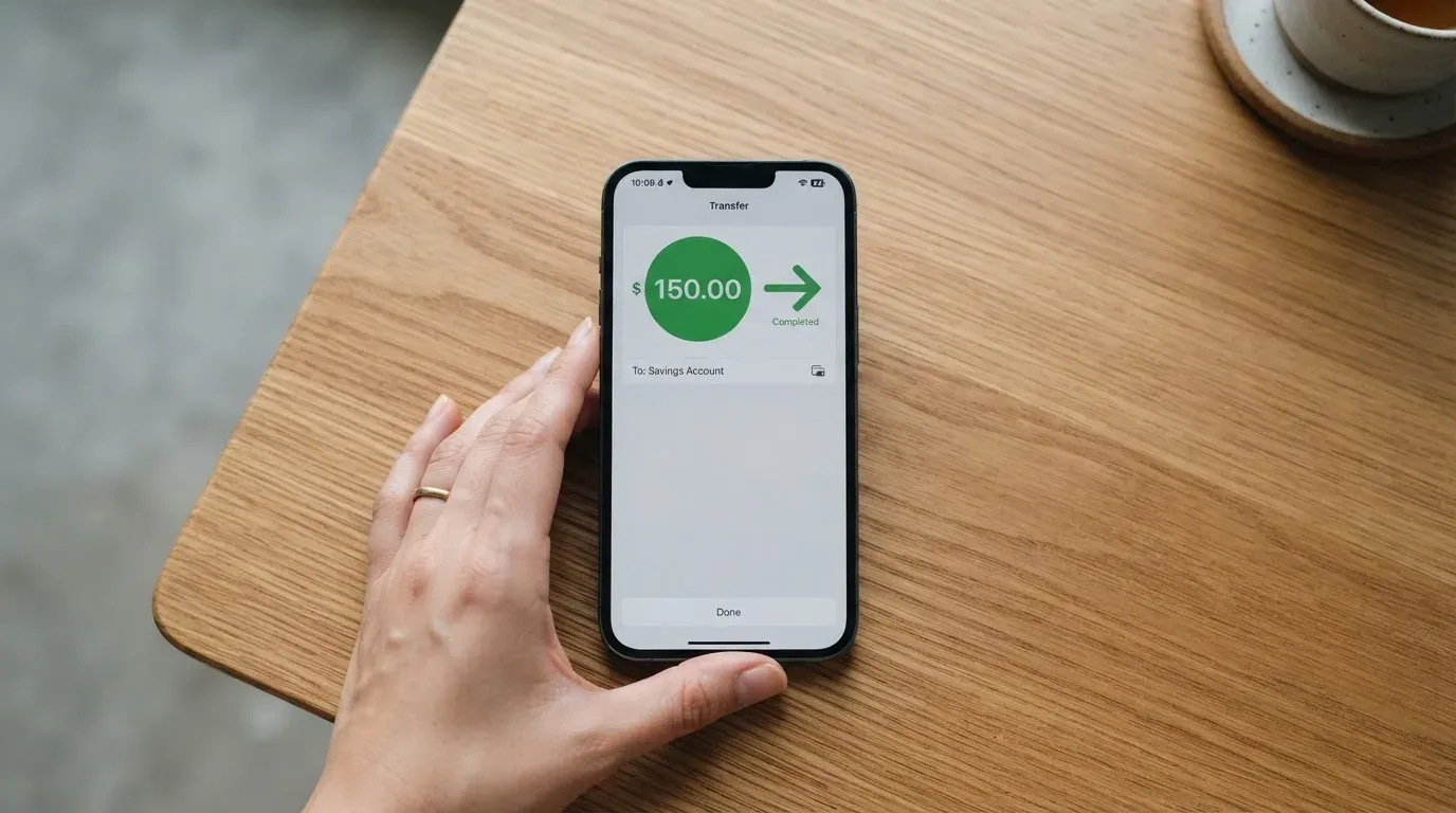 A phone showing a stablecoin transfer screen