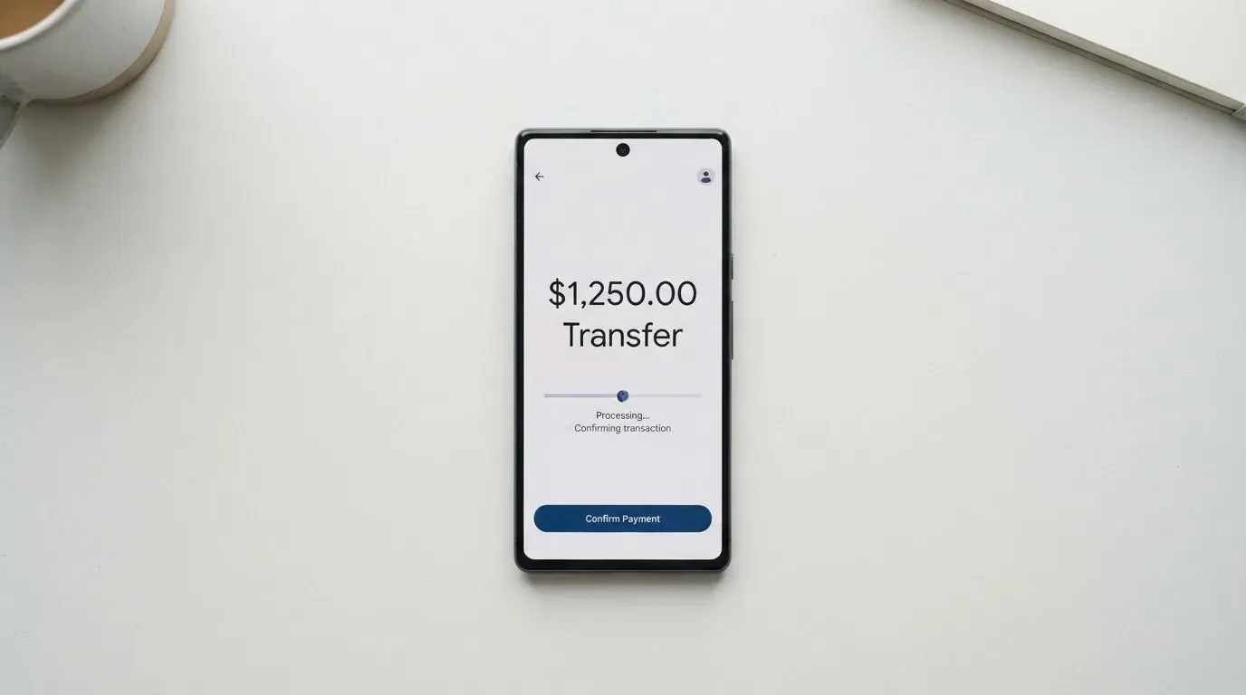 A phone showing a stablecoin transfer screen