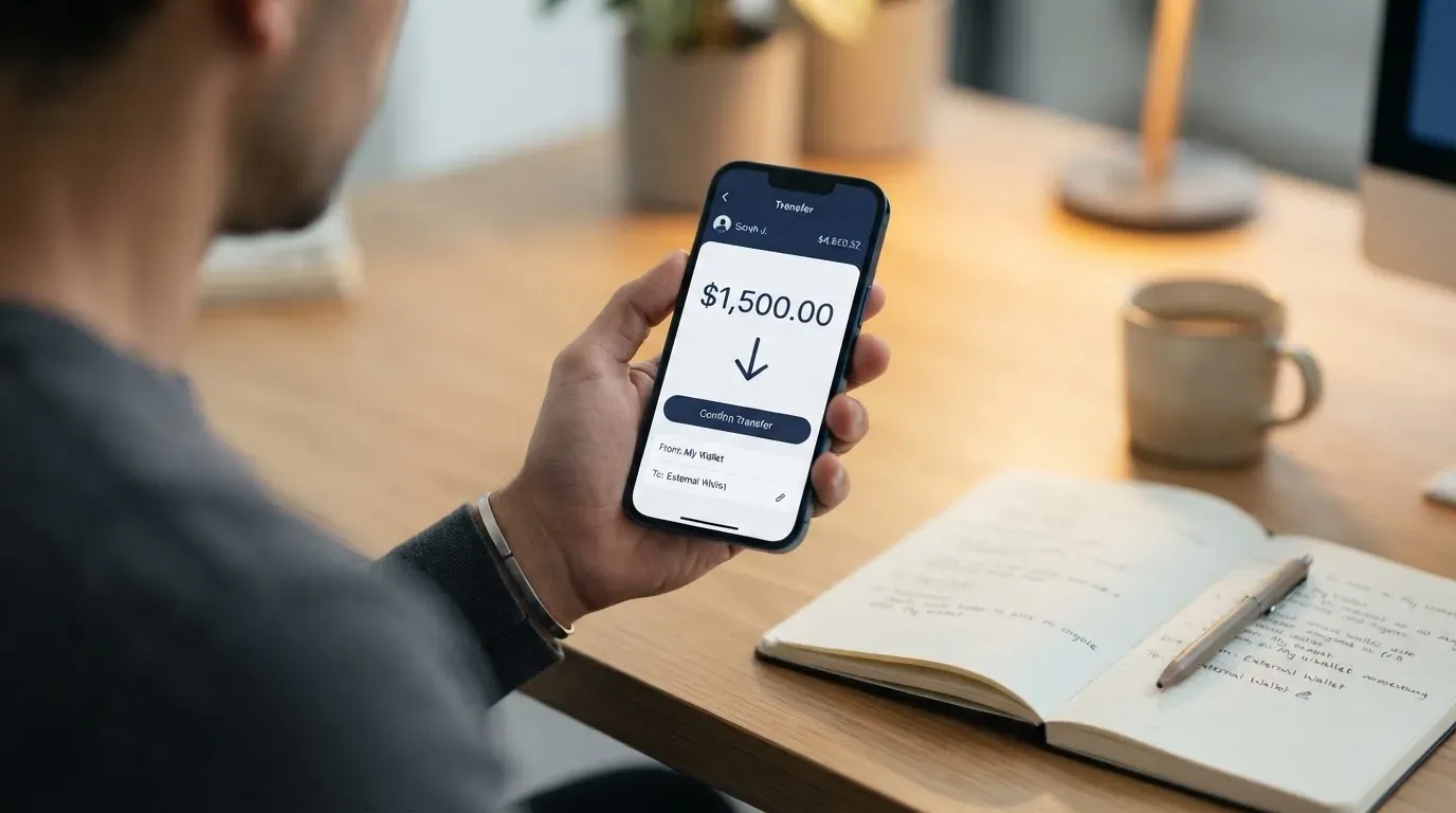 A phone showing a stablecoin transfer screen