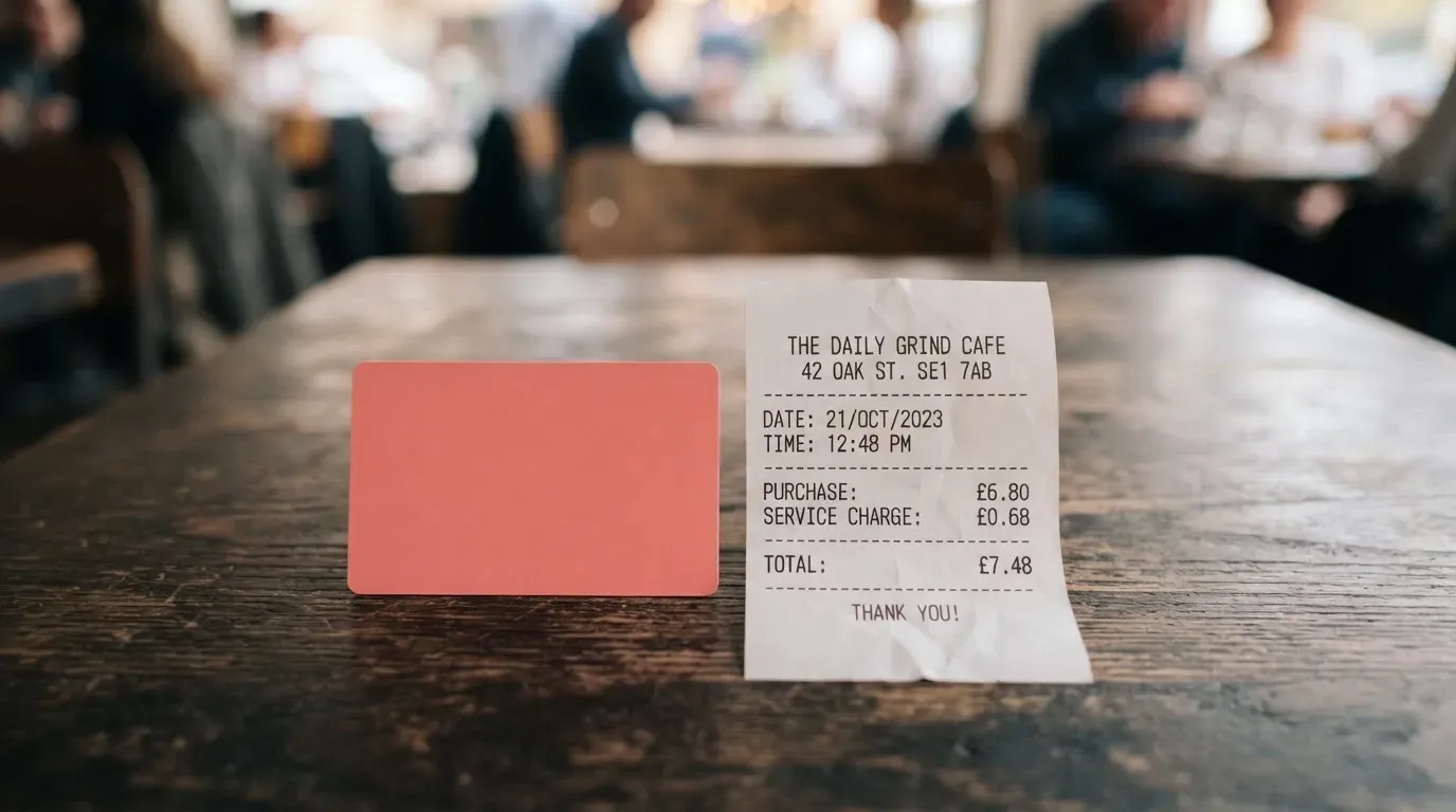A receipt and a card on a café table