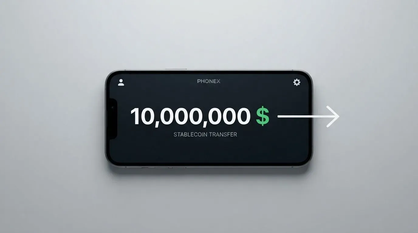 A phone showing a stablecoin transfer screen