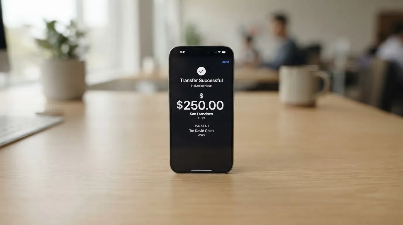 A phone showing a stablecoin transfer screen