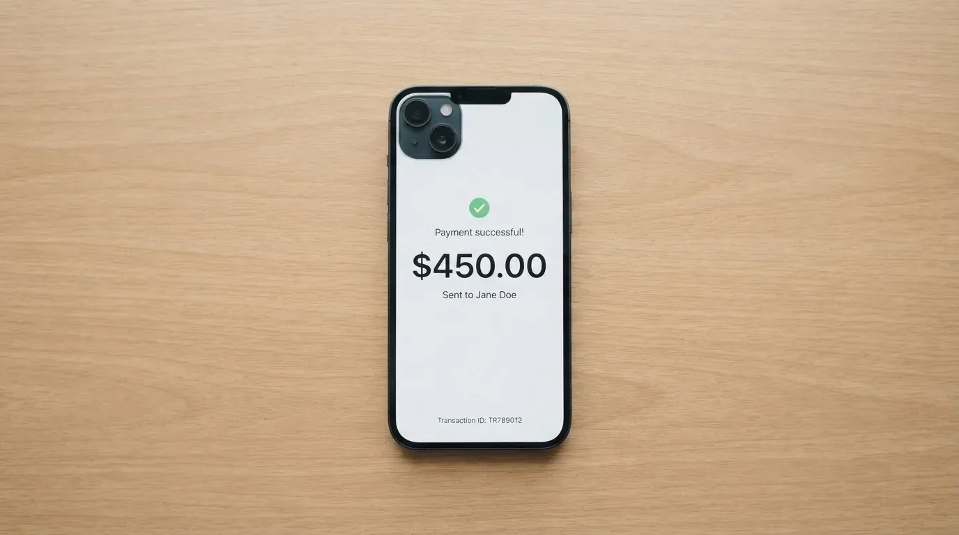 A phone showing a stablecoin transfer screen