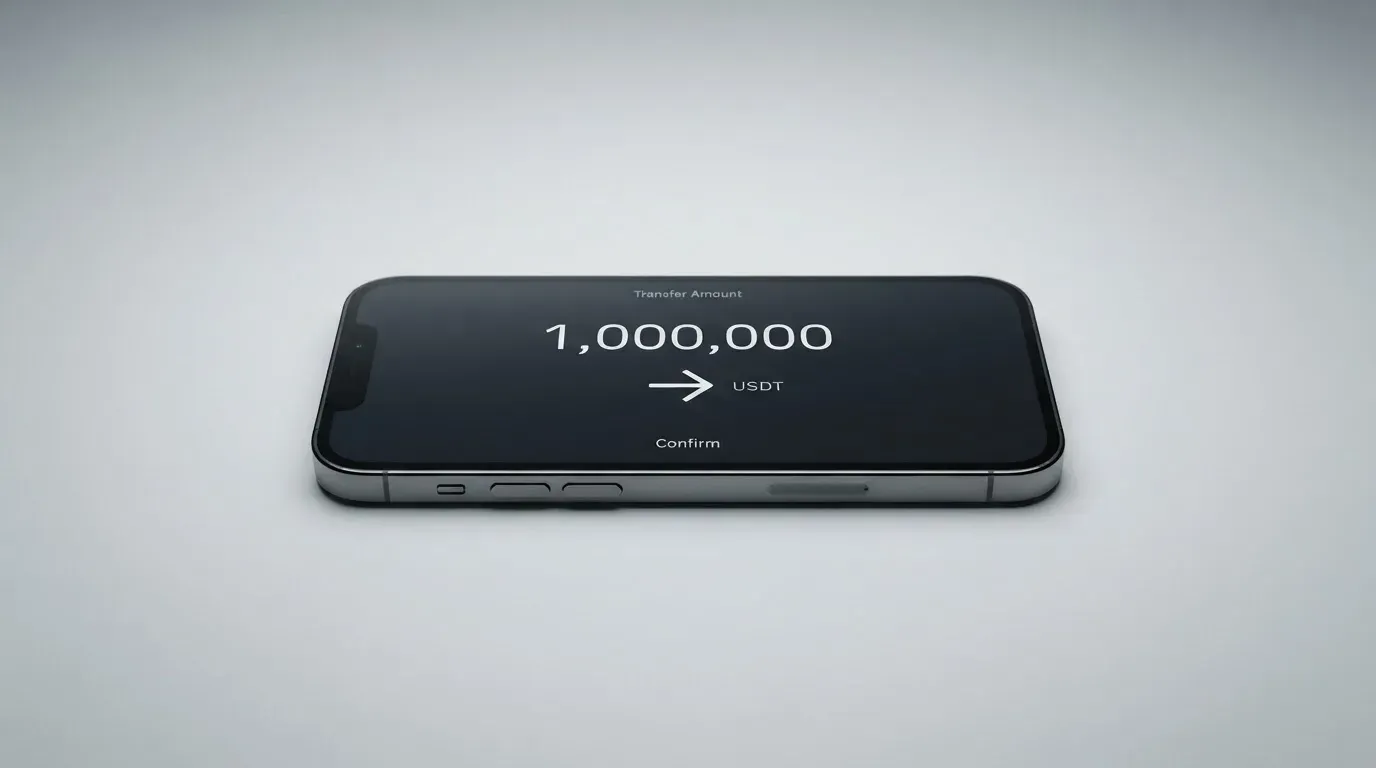 A phone showing a stablecoin transfer screen