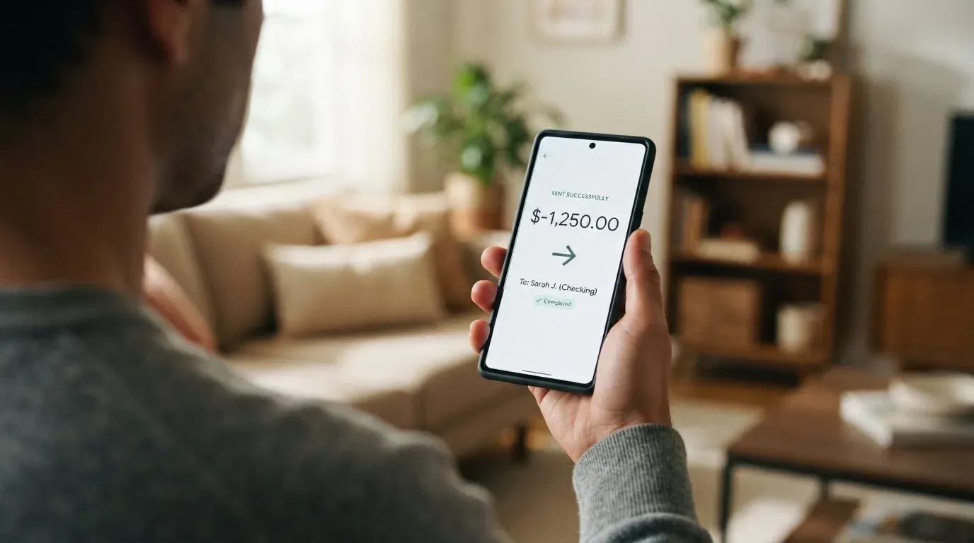 A phone showing a stablecoin transfer screen