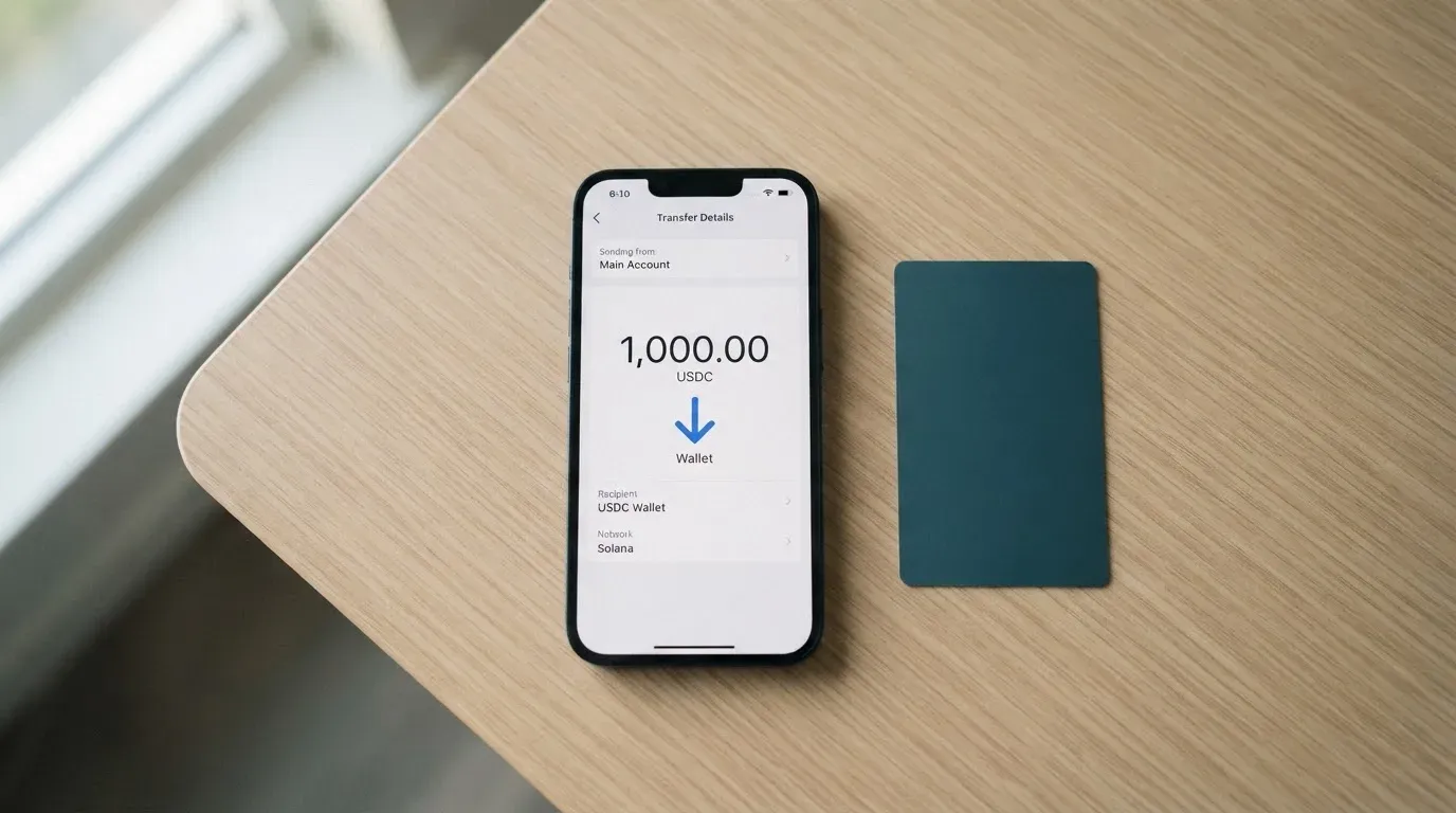 A phone showing a stablecoin transfer screen