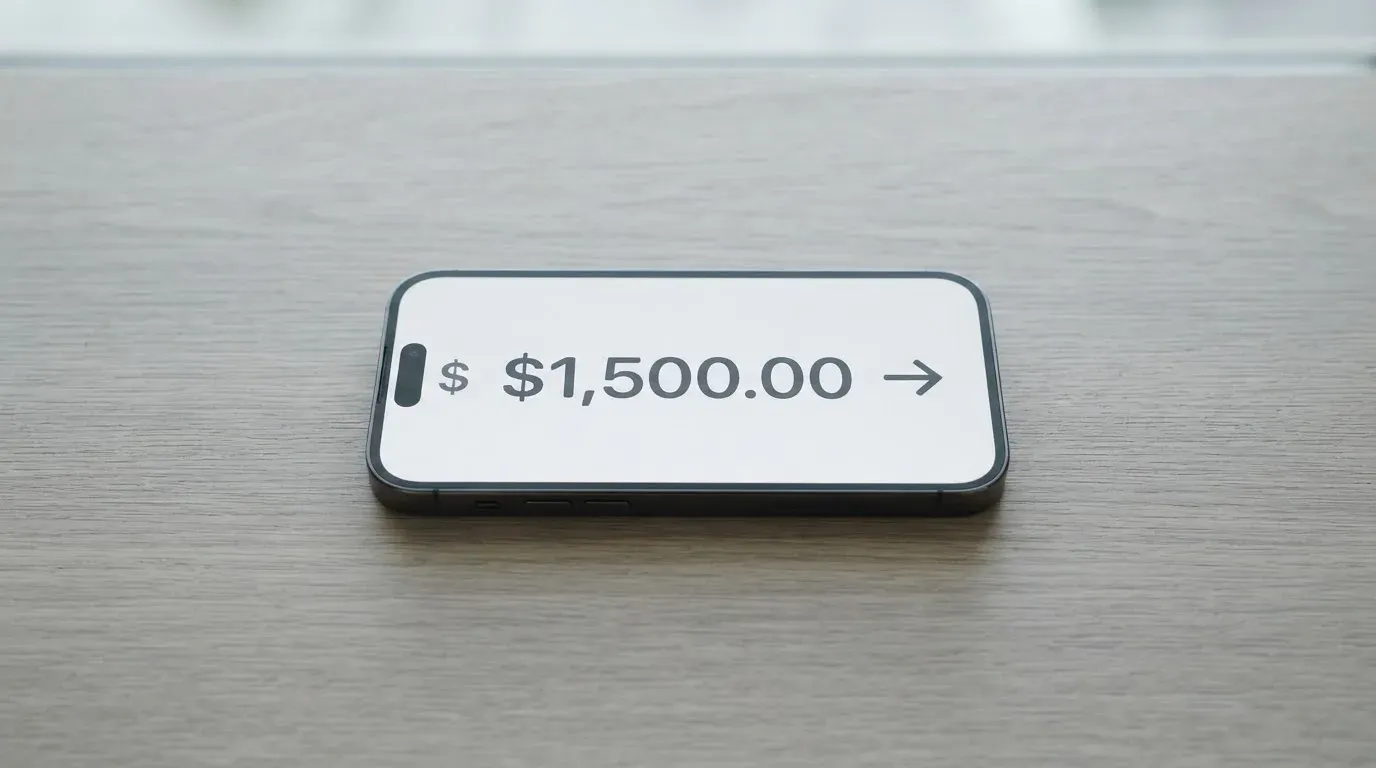 A phone showing a stablecoin transfer screen