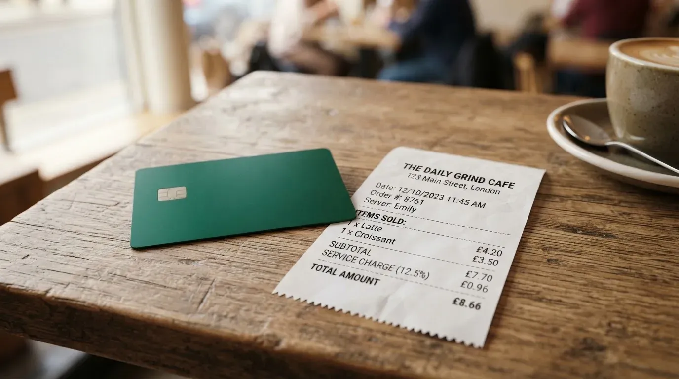 A receipt and a card on a café table