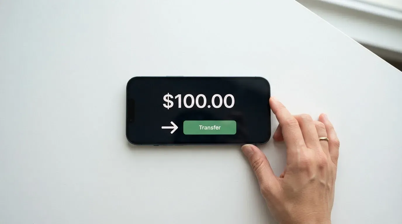 A phone showing a stablecoin transfer screen