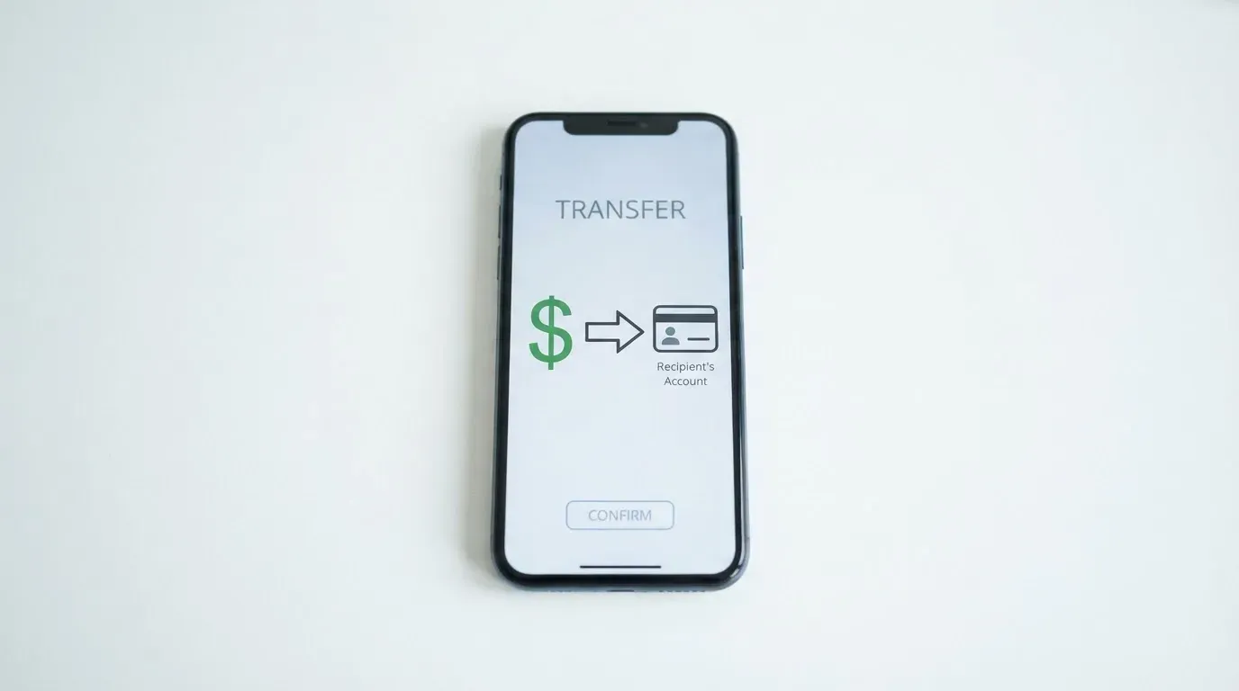 A phone showing a stablecoin transfer screen