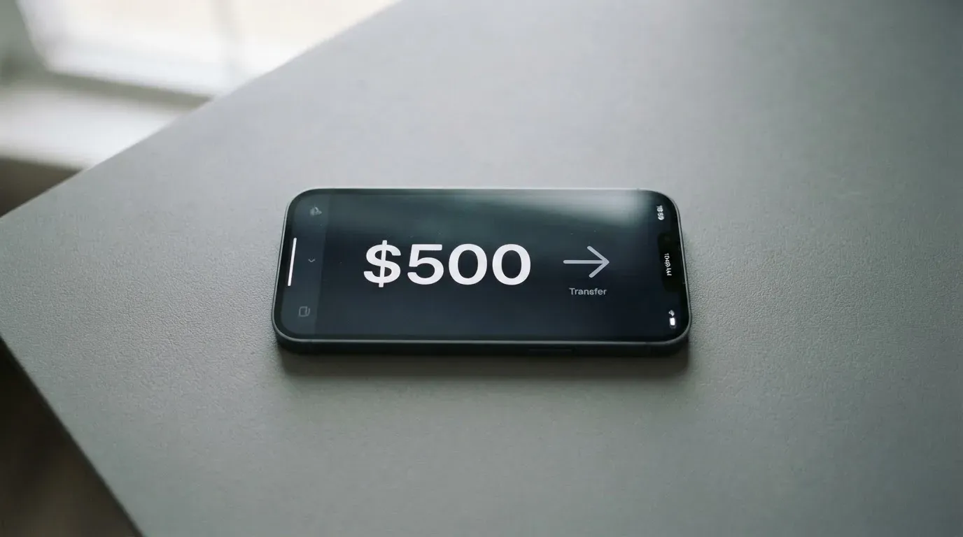 A phone showing a stablecoin transfer screen