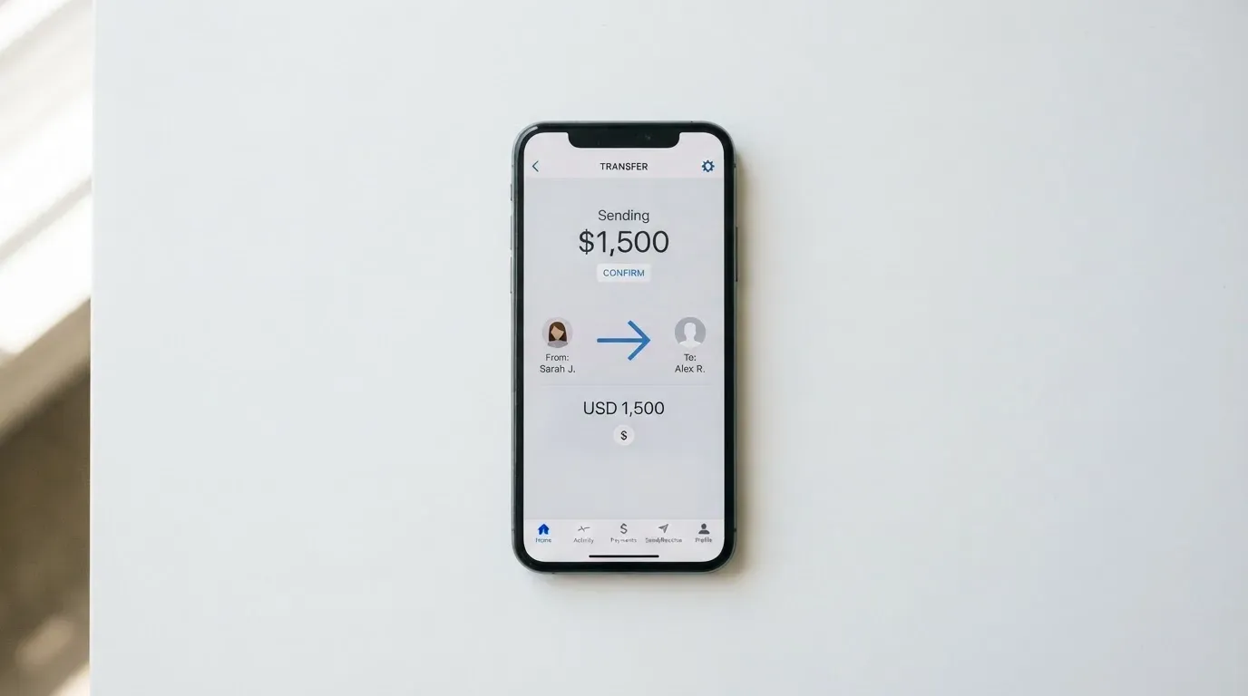 A phone showing a stablecoin transfer screen