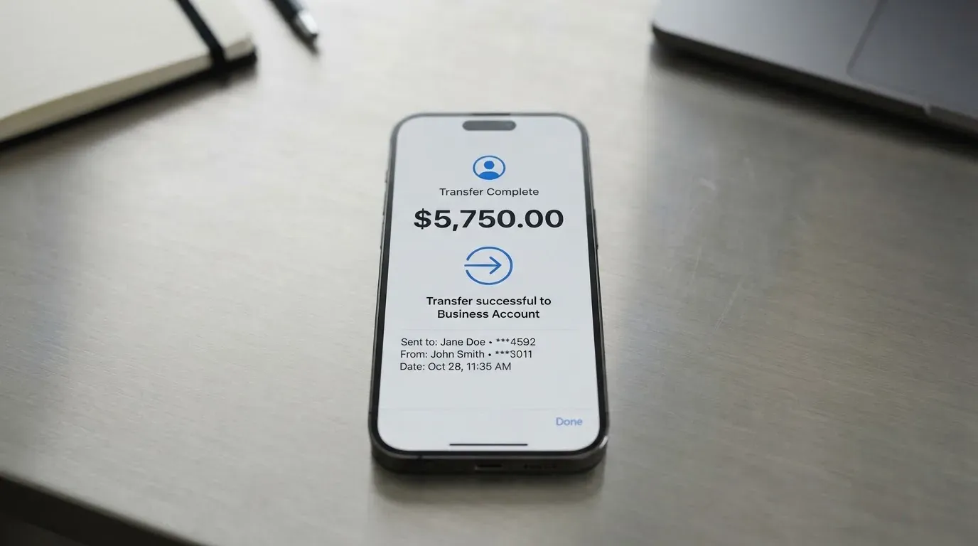 A phone showing a stablecoin transfer screen