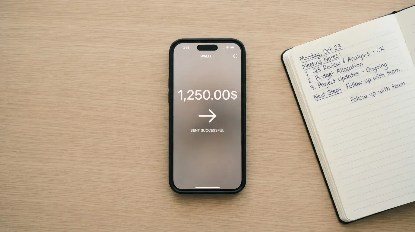 A phone showing a stablecoin transfer screen