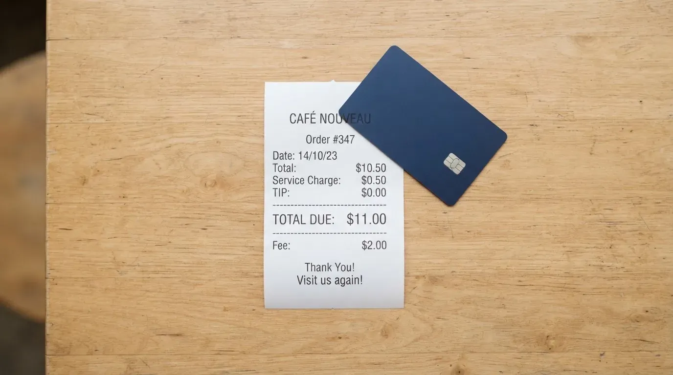 A receipt and a card on a café table