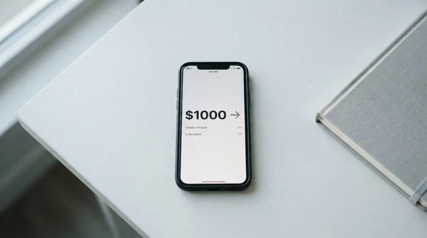 A phone showing a stablecoin transfer screen
