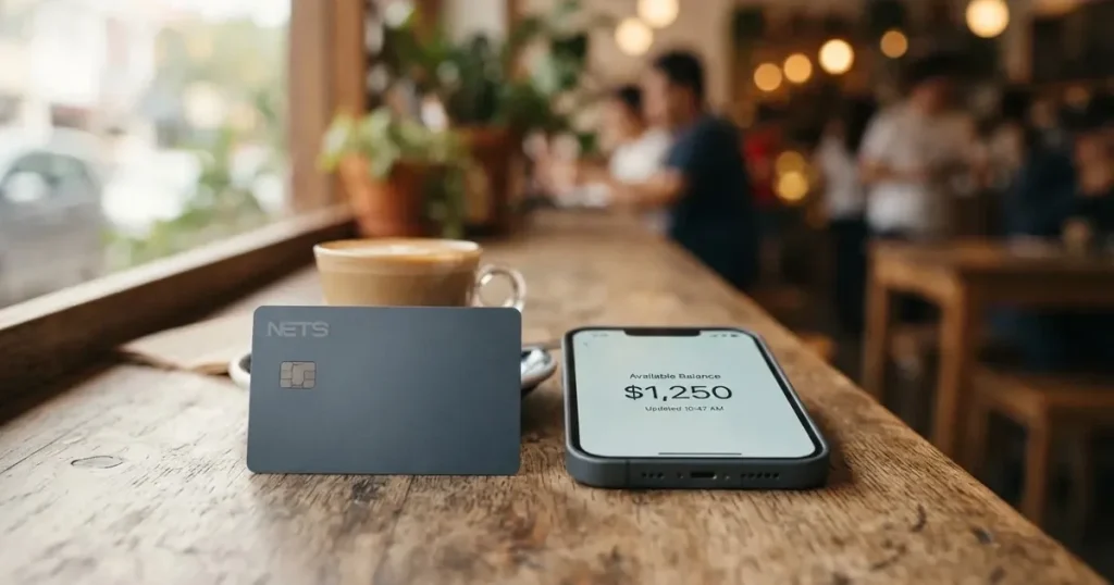 A payment card next to a phone with a crypto wallet app open