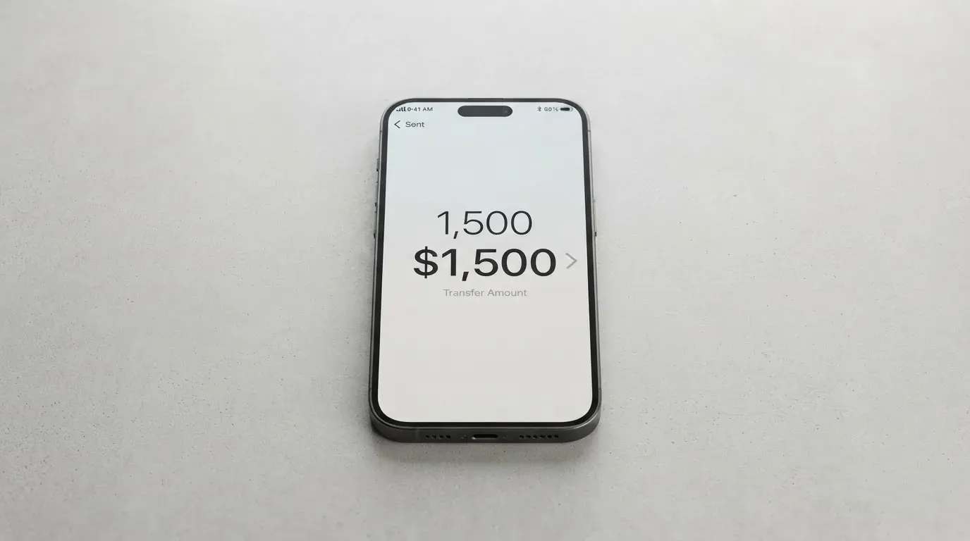 A phone showing a stablecoin transfer screen