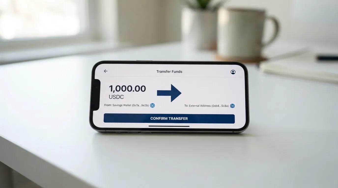 A phone showing a stablecoin transfer screen