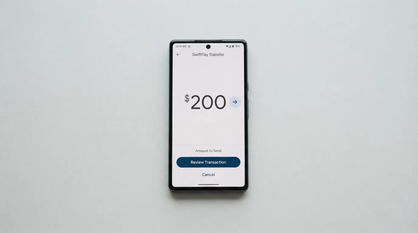 A phone showing a stablecoin transfer screen