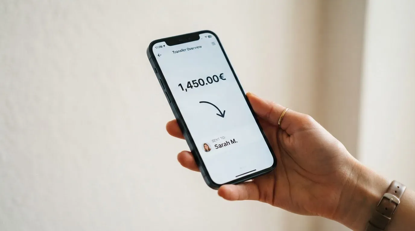 A phone showing a stablecoin transfer screen