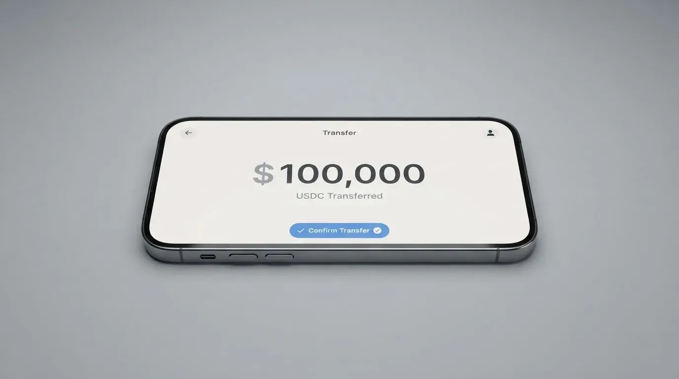 A phone showing a stablecoin transfer screen