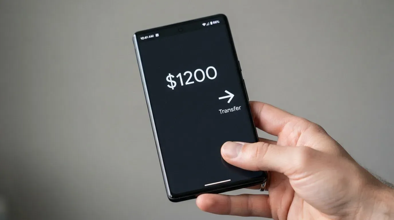 A phone showing a stablecoin transfer screen