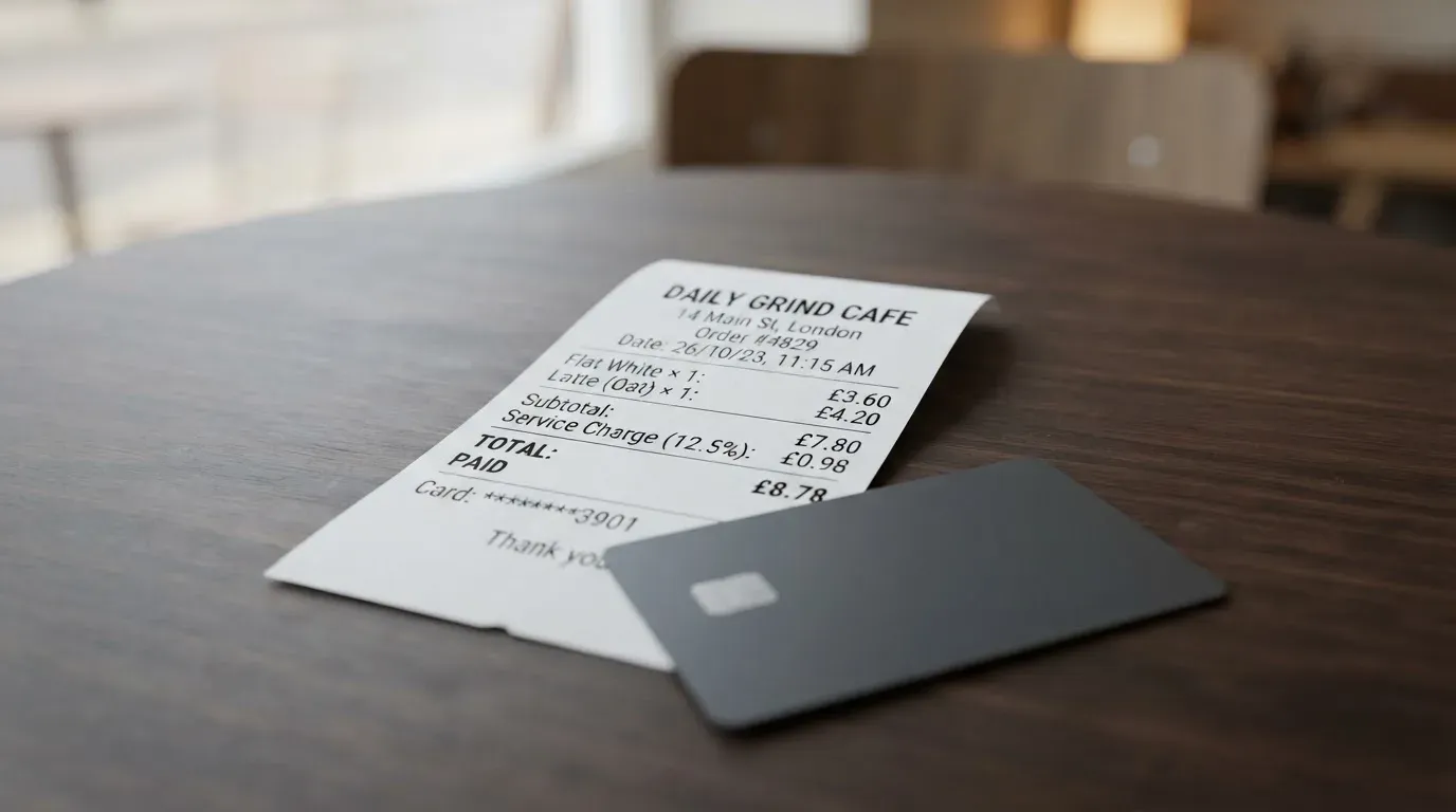 A receipt and a card on a café table