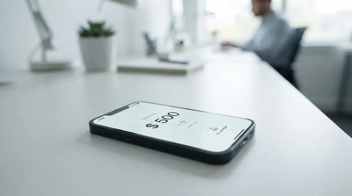 A phone showing a stablecoin transfer screen
