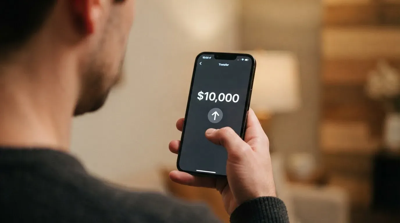 A phone showing a stablecoin transfer screen