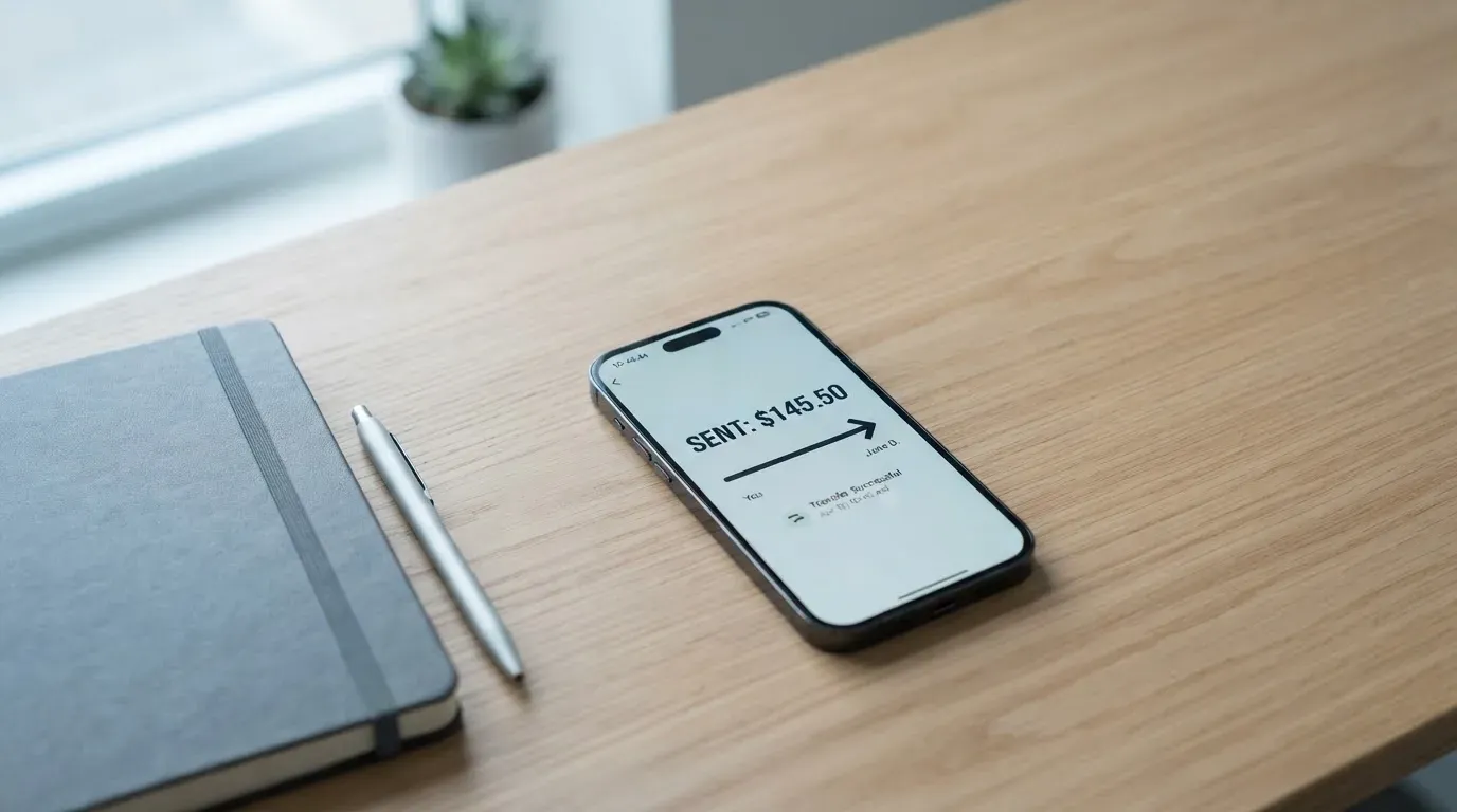 A phone showing a stablecoin transfer screen