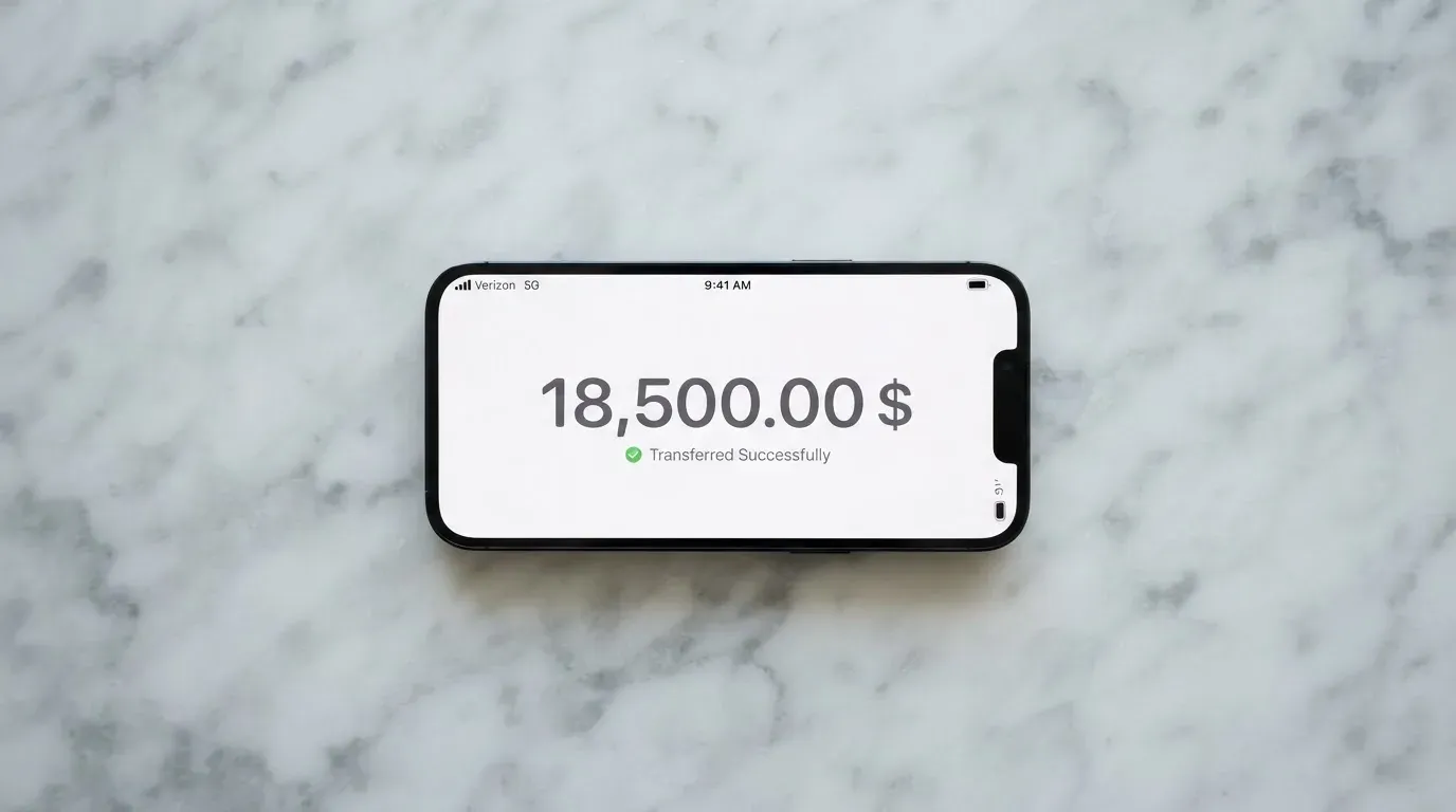 A phone showing a stablecoin transfer screen