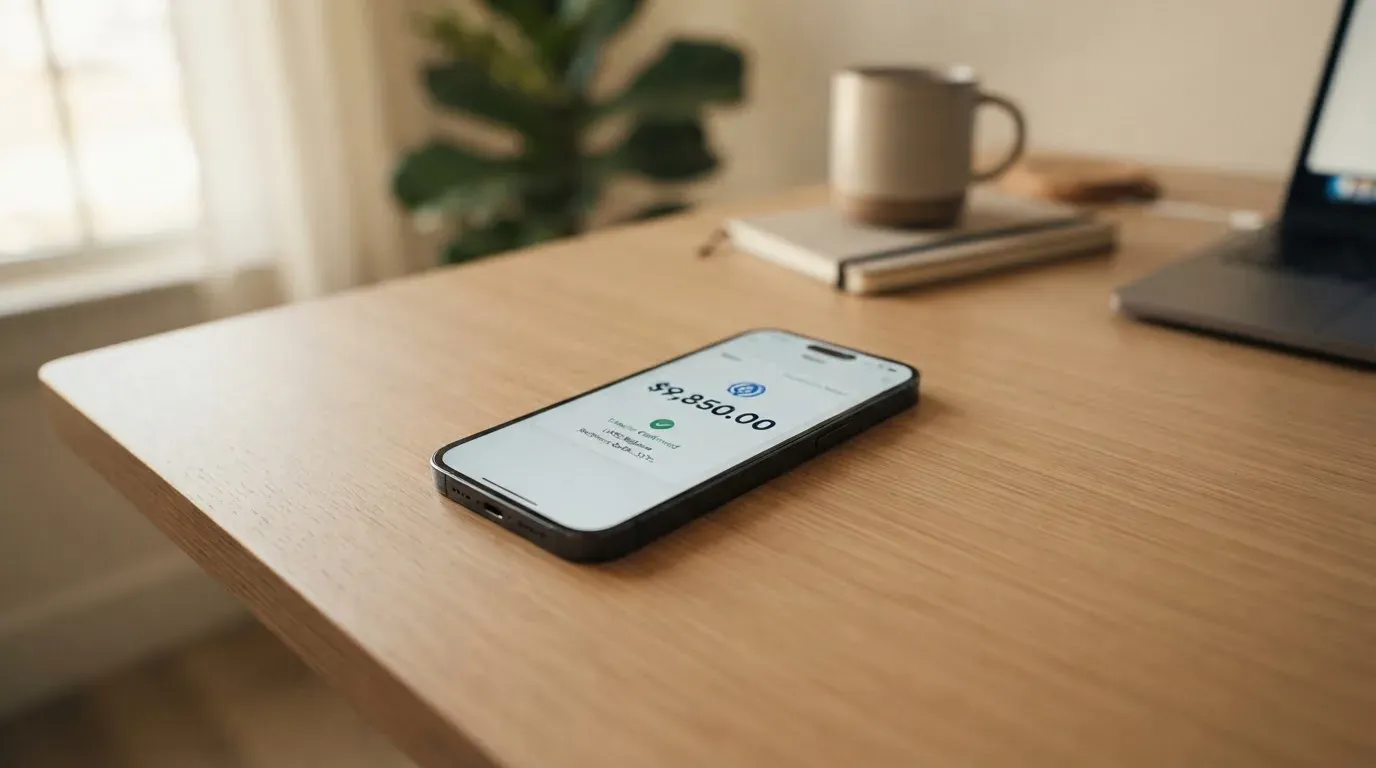 A phone showing a stablecoin transfer screen