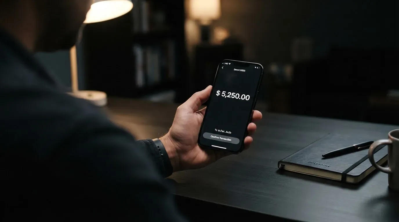 A phone showing a stablecoin transfer screen