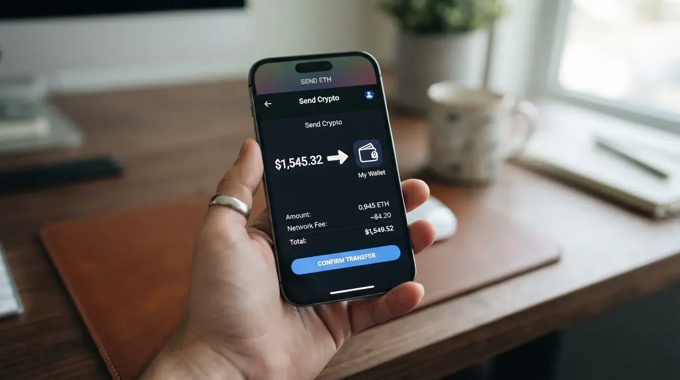 A phone showing a stablecoin transfer screen